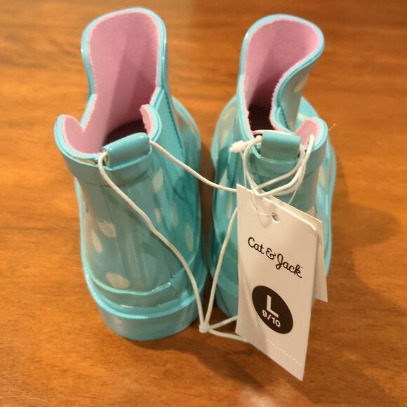 Cat & Jack Polka Dot Rubber Rain boots  Size L 9/10 Ankle boots NEW with Tags - Picture 2 of 7